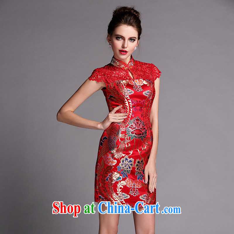 The end is very stylish and improved water-soluble cheongsam dress sexy wedding dress XWG 140,505 red XXL, shallow end (QM), shopping on the Internet