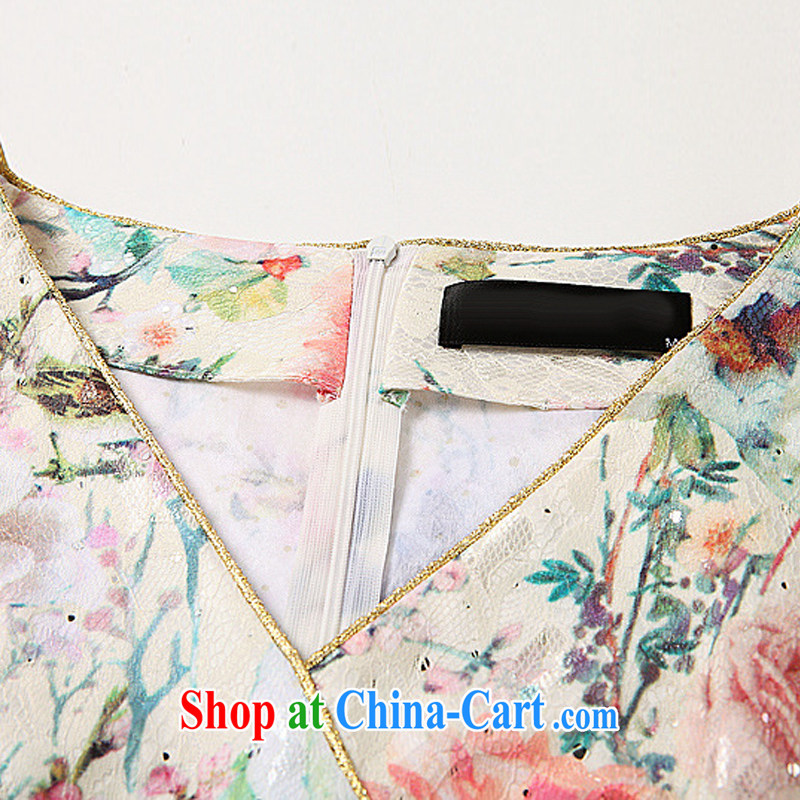 light at the Summer Chic simplicity, cultivating short cheongsam dresses Web parquet drill tie-dye three-dimensional flower cheongsam XWG 1405081 Map Color XXL, shallow end (QM), online shopping