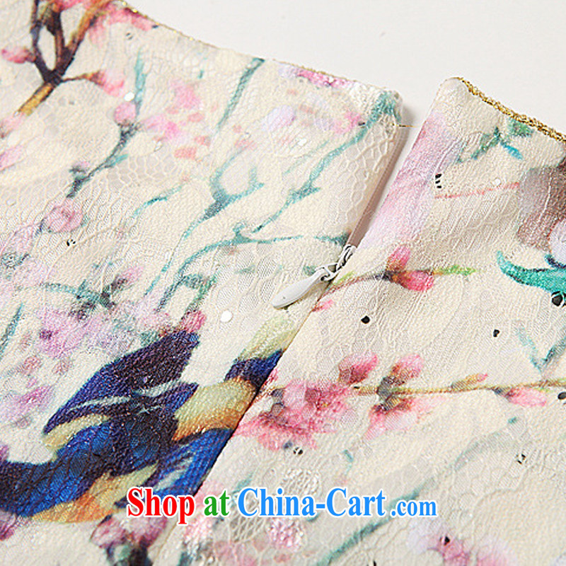 light at the Summer Chic simplicity, cultivating short cheongsam dresses Web parquet drill tie-dye three-dimensional flower cheongsam XWG 1405081 Map Color XXL, shallow end (QM), online shopping