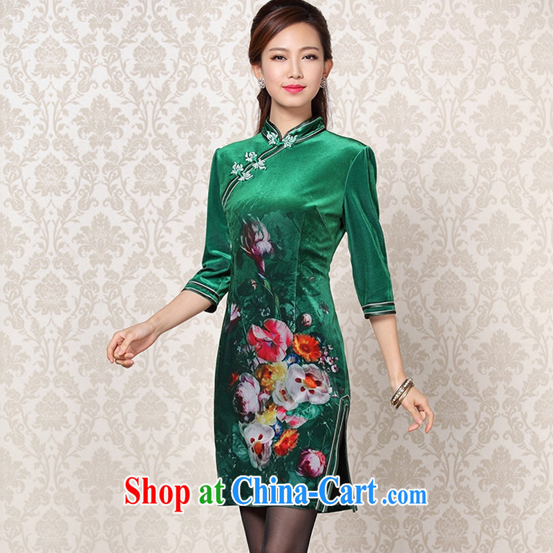The end is improved and Stylish retro wool stamp double-flap in short sleeves cheongsam XWF 13 - 26 emerald-colored XXXL, shallow end (QM), shopping on the Internet