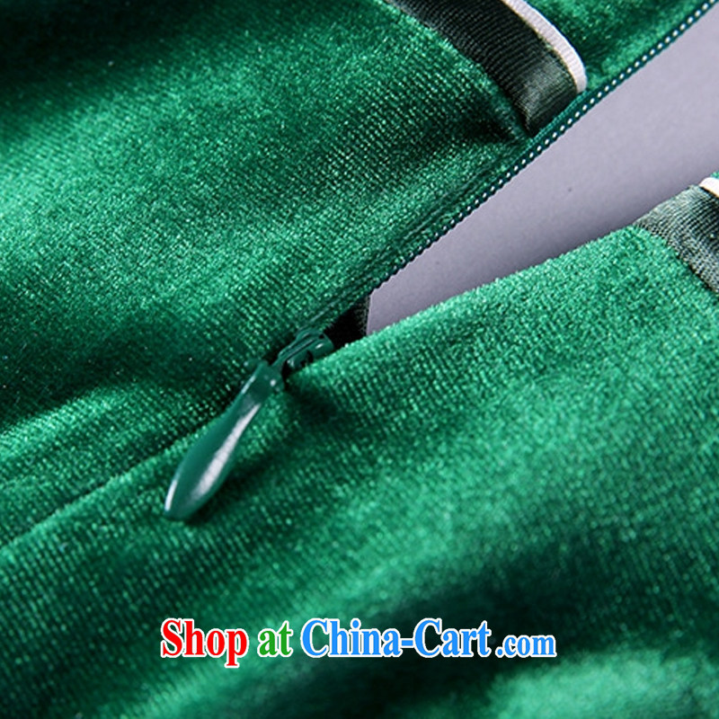 The end is improved and Stylish retro wool stamp double-flap in short sleeves cheongsam XWF 13 - 26 emerald-colored XXXL, shallow end (QM), shopping on the Internet