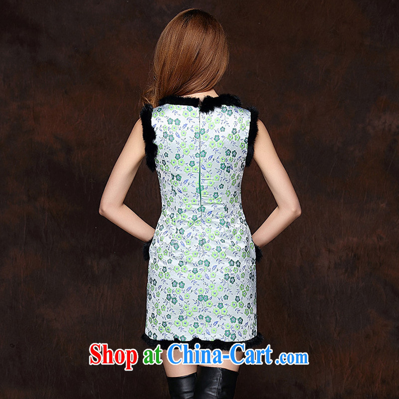 The end is improved and stylish spell gross sleeveless quilted is not the Lao short cheongsam XWG 141,012 fruit green XXL, light (at the end) QM, shopping on the Internet