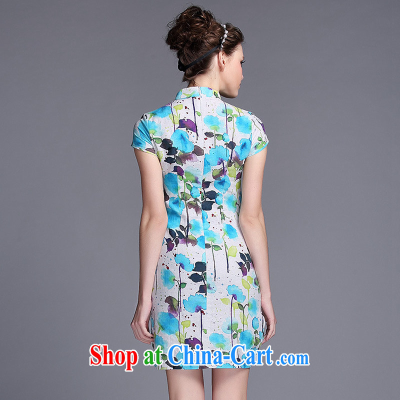 light at the linen water and ink stamp-Korea Lao wind short cheongsam XWG 140,531 Map Color XXL, light (at the end QM), shopping on the Internet