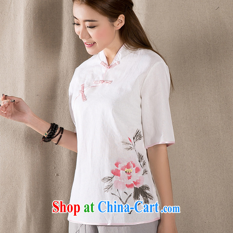 The Stephanie 2015 cotton Ma hand-painted antique art Chinese Chinese T-shirt retro arts girls T-shirt white M, Stephanie (MOOFELNY), online shopping
