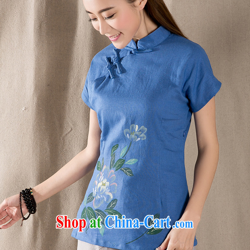 The Stephanie summer 2015 New Products short Chinese qipao T-shirt retro, cotton for the female short-sleeved improved Chinese Z 1216 blue XXL, Stephanie (MOOFELNY), online shopping