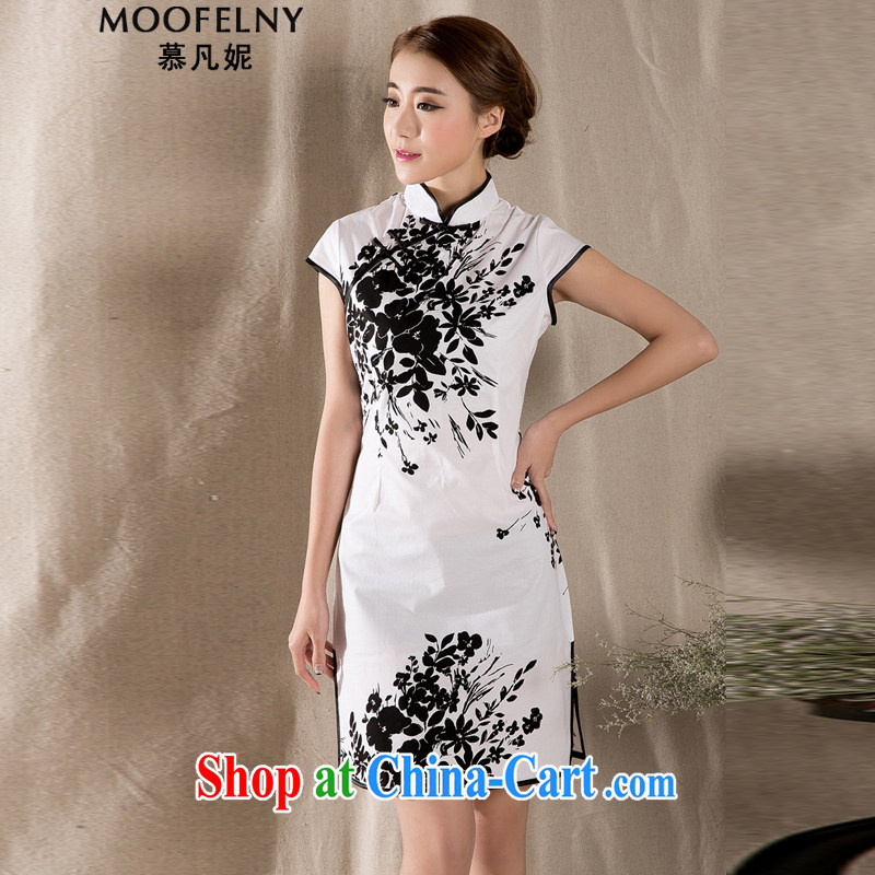 The Stephanie 2015 summer new Stylish retro cheongsam dress China wind stamp dresses white XL