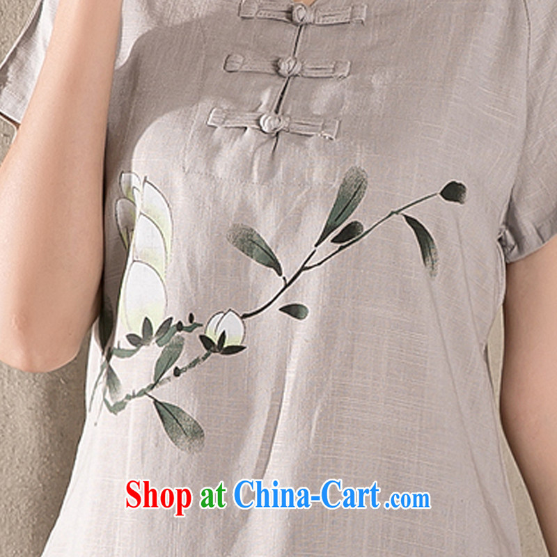The Stephanie 2015 summer new antique Chinese female improved fashion cheongsam shirt cotton Ms. Yau Ma Tei Tong load Z 1220 light gray XXL, Stephanie (MOOFELNY), online shopping