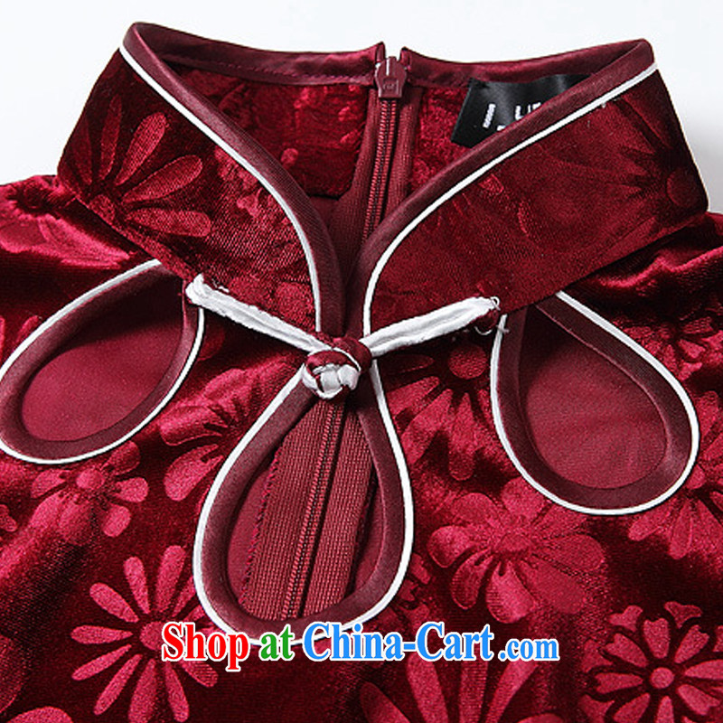 light at the improved Stylish retro-day a short-sleeved gray velour long cheongsam XWG 141,026 wine red XXXXL, shallow end (QM), shopping on the Internet