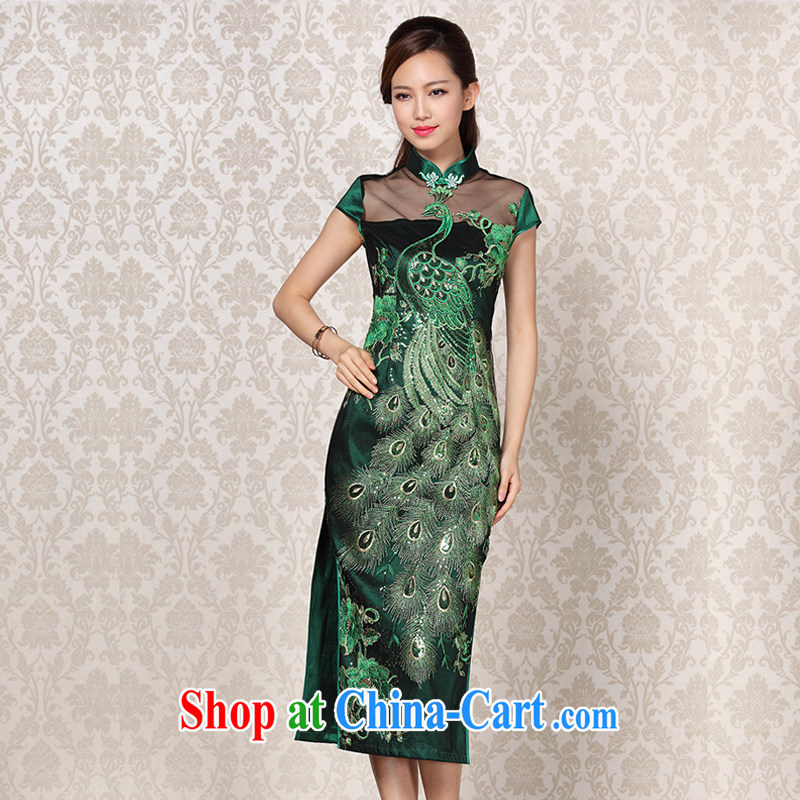 light at the 2015 autumn and winter new improved stylish Web yarn embroidery, banquet long cheongsam XWG 13 - 6099 Peacock green XXL, light (at the end QM), and, on-line shopping