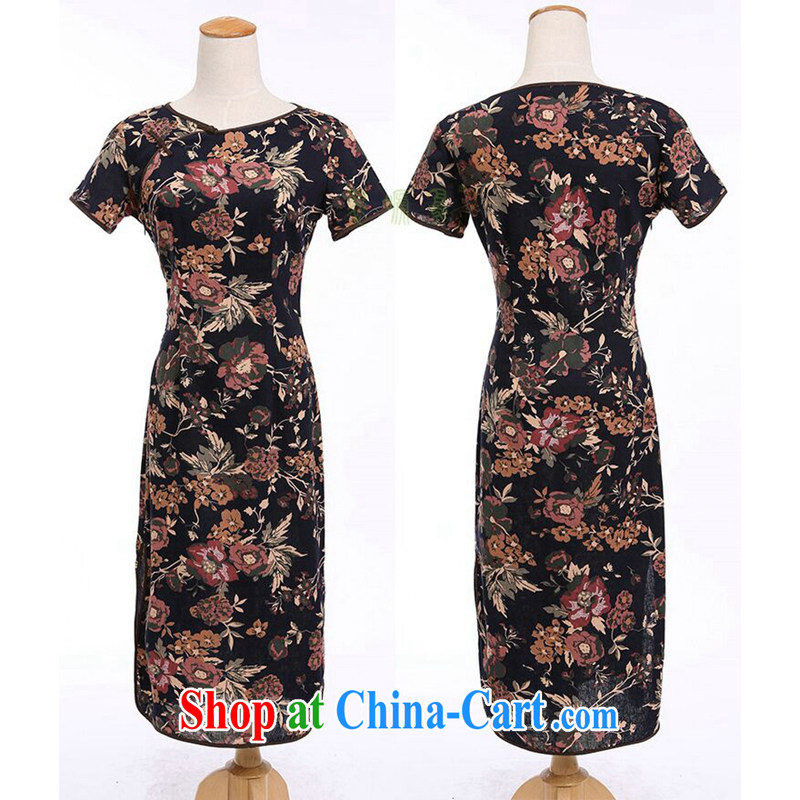 spend the summer cheongsam dress cotton the Commission a field for a field manual for cultivating, short-sleeved long round-collar cheongsam Cheuk-yan Qiu 2 XL, figure, and shopping on the Internet