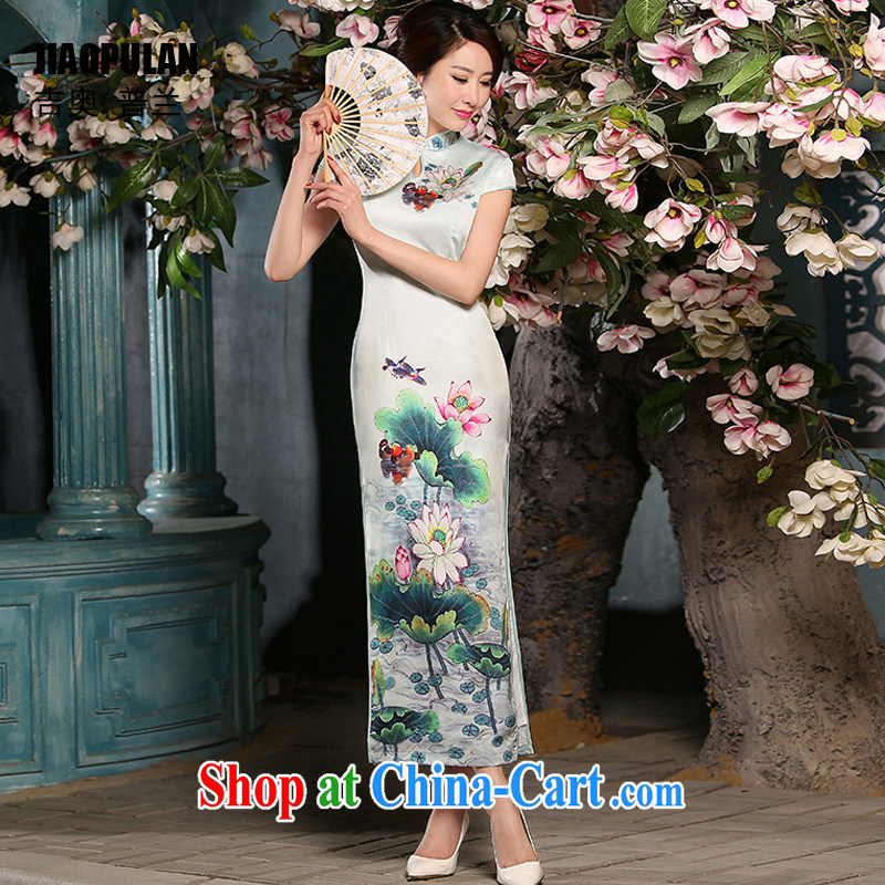 Mr. Kaplan 2015 spring and summer New Long, sexy cheongsam dress stylish Ethnic Wind female graphics thin Silk Cheongsam PL 301 light green M, Mr. KAPLAN (JIAOPULAN), shopping on the Internet