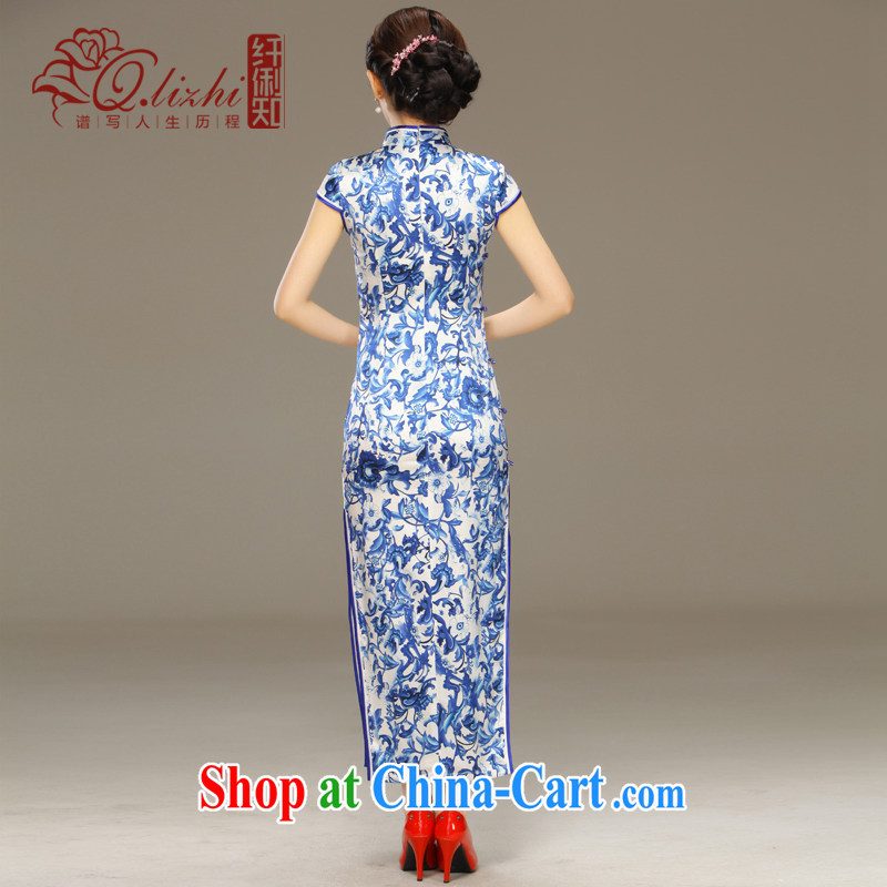 Slim li know blue, Classic Blue aura Silk Dresses 2015 summer retro fashion beauty dresses QLZ Q 15 6052 green land XXL, slim Li (Q . LIZHI), online shopping