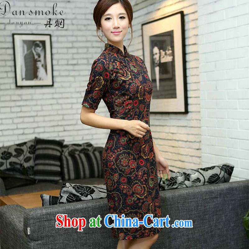 Bin Laden smoke-free China wind summer female linen improved the collar cuff manual tie and knee long cheongsam dress such as the color 2 XL