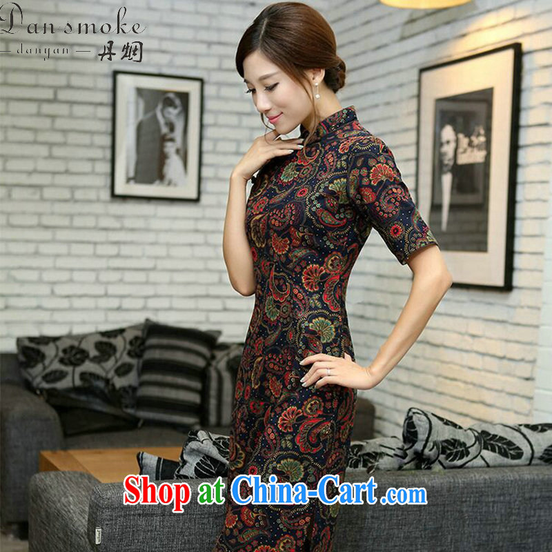 Bin Laden smoke-free China wind summer female linen improved the collar cuff manual tie and knee, long cheongsam dress in the Color 2 XL, Bin Laden smoke, shopping on the Internet
