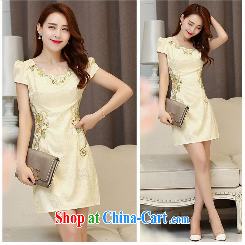100 million Dollar City Women summer 2015 new women daily improved short cheongsam with stamp duty retro lady package and beauty dresses 9368 apricot L, 100 million dollar City, shopping on the Internet