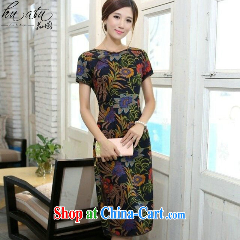 Take the new, Mr Ronald ARCULLI, China wind short-sleeved Lotus round-collar linen, long, manual tie stylish short-sleeve cheongsam dress in the Color 2 XL