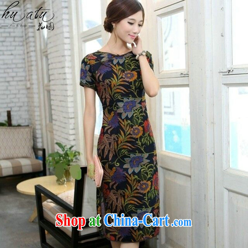 Take the new summer, China wind short-sleeved Lotus round-collar linen, long, manual tie stylish short-sleeve cheongsam dress such as the color 2 XL, figure, and, on-line shopping