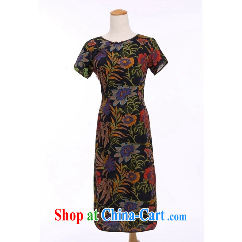Take the new summer, China wind short-sleeved Lotus round-collar linen, long, manual tie stylish short-sleeve cheongsam dress such as the color 2 XL, figure, and, on-line shopping