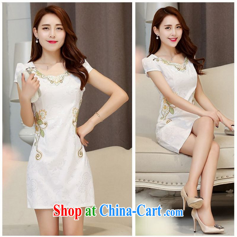 Silent Spring Summer 2015 new women daily improved short cheongsam with stamp retro lady package and cultivating dresses 9368 apricot XXL, cicada, shopping on the Internet