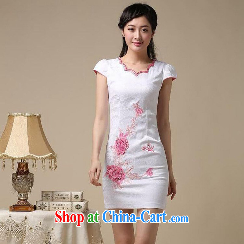 Tze-The 2015 summer on the new simple and stylish improved flower embroidery short sleeve does not rule with cultivating short cheongsam Chinese JAYT - 39 white flowers XXL