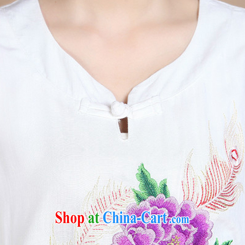 Forest narcissus summer 2015 new Peony embroidered hook take cotton mother load Tang on T-shirt FGR - A 272 white XXXL, forest narcissus (SenLinShuiXian), shopping on the Internet
