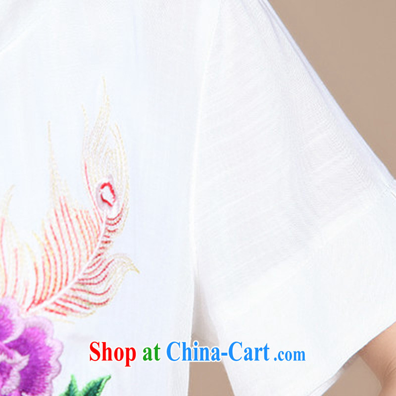 Forest narcissus summer 2015 new Peony embroidered hook take cotton mother load Tang on T-shirt FGR - A 272 white XXXL, forest narcissus (SenLinShuiXian), shopping on the Internet