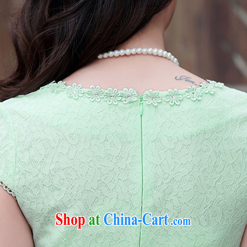Summer 2015 women's clothing new cheongsam dress fashion dress short-sleeved style ladies, Beauty 1501 Green Green XXL, rain poems, shopping on the Internet