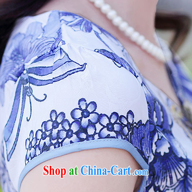 Summer 2015 new embroidery cheongsam dress girls improved daily packages and short-sleeved-stamp duty waist dress 1505 m the bottom spend XXL, rain poems, shopping on the Internet
