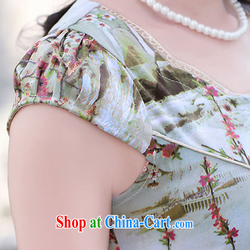 Summer 2015 new embroidery cheongsam dress girls improved daily package and a short-sleeved-stamp duty waist dress by 1506 the small virgin XXL, rain poetry, and shopping on the Internet