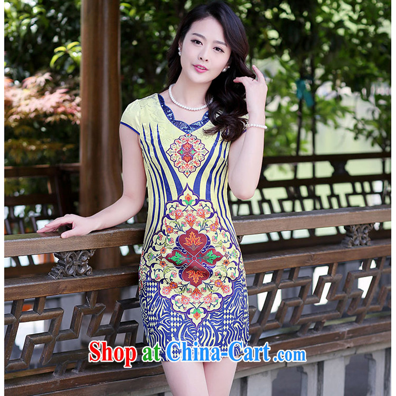 cheongsam dress 2015 new improved daily video thin short dresses sleeveless dresses girls summer 1510 blue ripple XXL