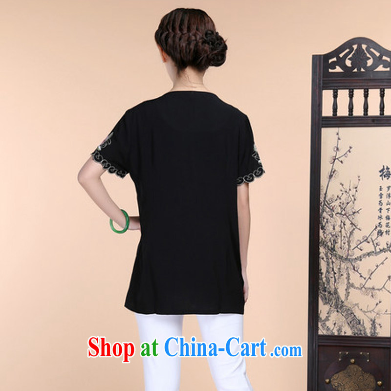 2015 summer beauty antique embroidered Chinese short-sleeved round-collar short-sleeve, long, solid color T-shirt pants Two Piece Set with black T-shirt XXXL, charm and Asia Pattaya (Charm Bali), online shopping