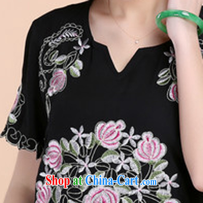 2015 summer beauty antique embroidered Chinese short-sleeved round-collar short-sleeve, long, solid color T-shirt pants Two Piece Set with black T-shirt XXXL, charm and Asia Pattaya (Charm Bali), online shopping