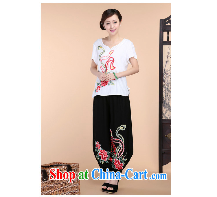 2015 summer beauty antique embroidered Chinese short-sleeved V collar short-sleeve T-shirt loose pants two piece set Black Kit XXXL pictures, price, brand platters! Elections are good character, the national distribution, so why buy now enjoy more preferential! Health