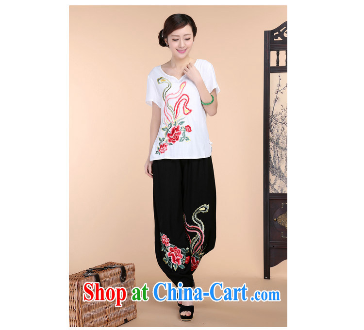 2015 summer beauty antique embroidered Chinese short-sleeved V collar short-sleeve T-shirt loose pants two piece set Black Kit XXXL pictures, price, brand platters! Elections are good character, the national distribution, so why buy now enjoy more preferential! Health