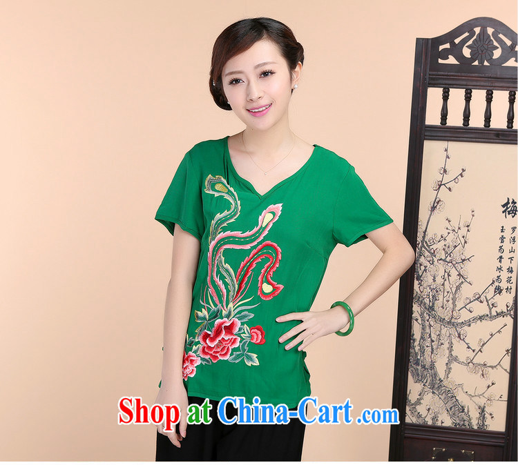 2015 summer beauty antique embroidered Chinese short-sleeved V collar short-sleeve T-shirt loose pants two piece set with green T-shirt XXXL pictures, price, brand platters! Elections are good character, the national distribution, so why buy now enjoy more preferential! Health