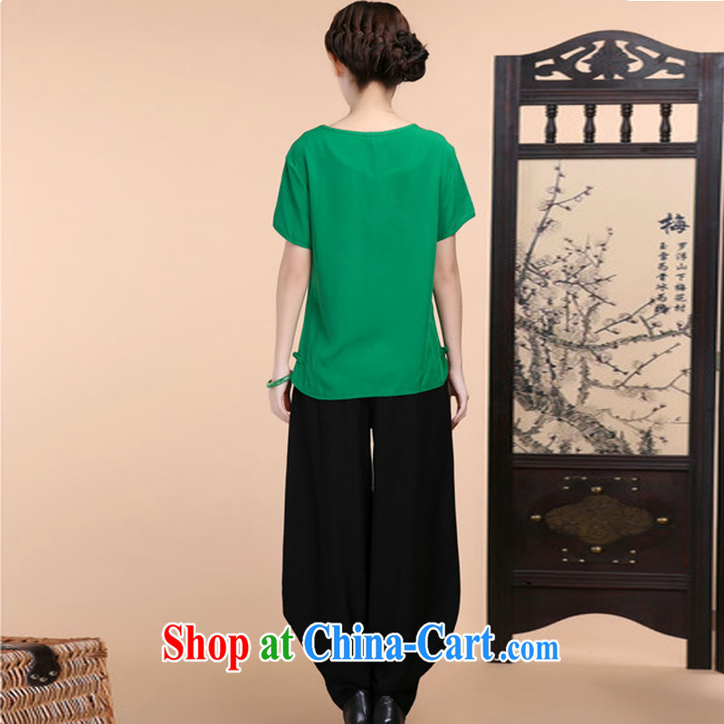 2015 summer beauty antique embroidered Chinese short-sleeved V collar short-sleeve T-shirt loose pants two piece set with green T-shirt XXXL, charm and Asia Pattaya (Charm Bali), online shopping