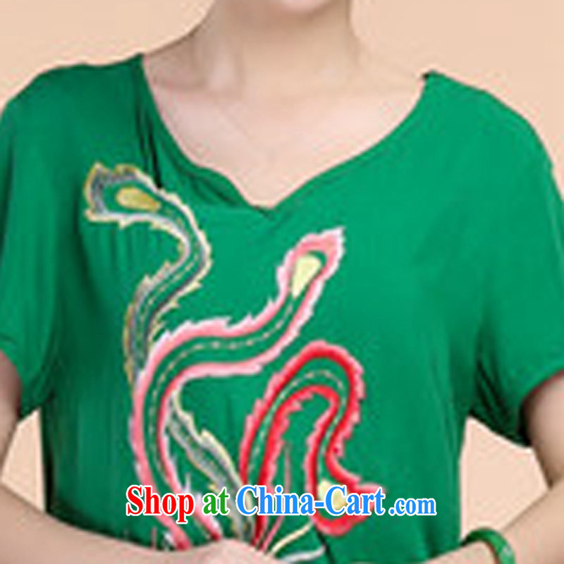 2015 summer beauty antique embroidered Chinese short-sleeved V collar short-sleeve T-shirt loose pants two piece set with green T-shirt XXXL, charm and Asia Pattaya (Charm Bali), online shopping