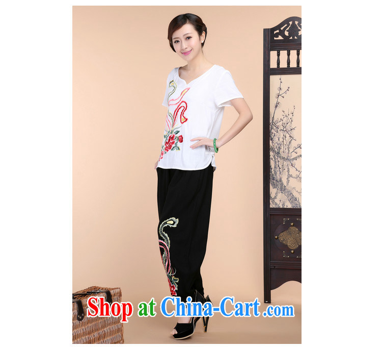 Barbie charm and Asia 2015 summer beauty antique embroidered Chinese short-sleeved V collar short-sleeve T-shirt loose pants two piece set with black T-shirt XL pictures, price, brand platters! Elections are good character, the national distribution, so why buy now enjoy more preferential! Health