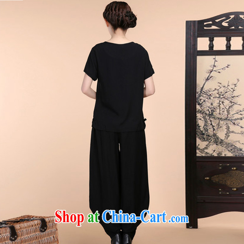 Hip Hop charm and Asia 2015 summer beauty antique embroidered Chinese short-sleeved V collar short-sleeve T-shirt loose pants two piece set with black T-shirt XL, charm and Asia Pattaya (Charm Bali), online shopping