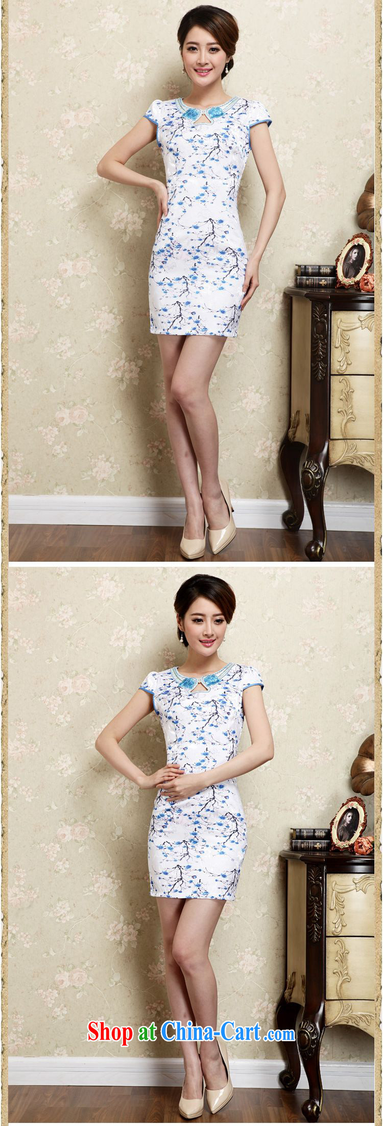 Forest narcissus summer 2015 new retro black Phillips-style improved cheongsam short beauty package and graphics thin cheongsam Chinese JAYT - 30 Blue on white flowers XXL pictures, price, brand platters! Elections are good character, the national distribution, so why buy now enjoy more preferential! Health