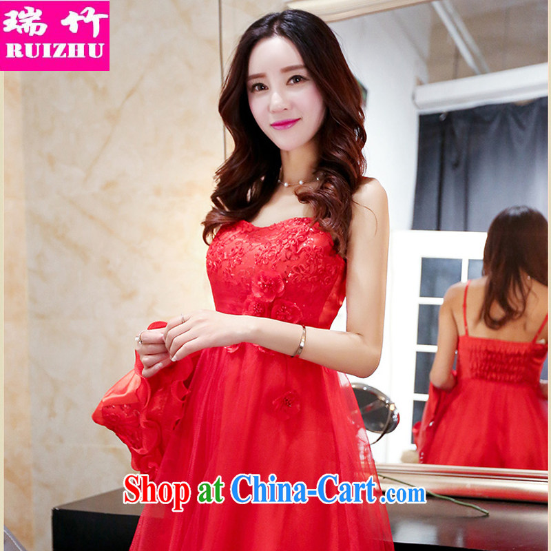Shui bamboo 2015 Spring Summer Fall with new strap with bare chest beauty evening gown dress sweet flowers wavy edge Princess dress short-sleeved small shawl jacket two-piece red XXXL, Shui bamboo (RUIZHU), online shopping