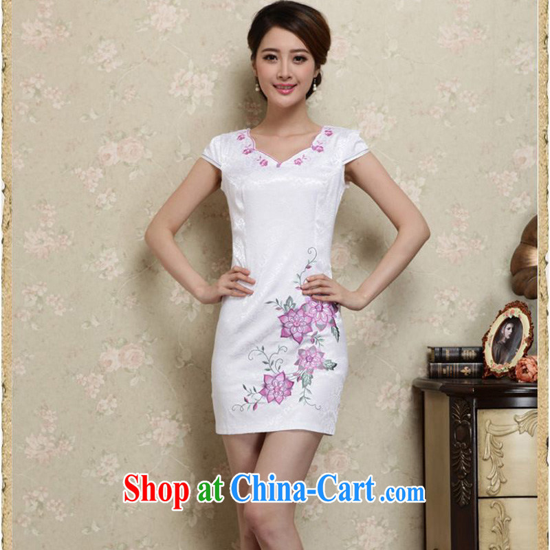 Forest narcissus summer 2015 new sleek improved cheongsam do not rule for short, Beauty packages and graphics thin cheongsam Chinese JAYT - 27 white saffron XXL