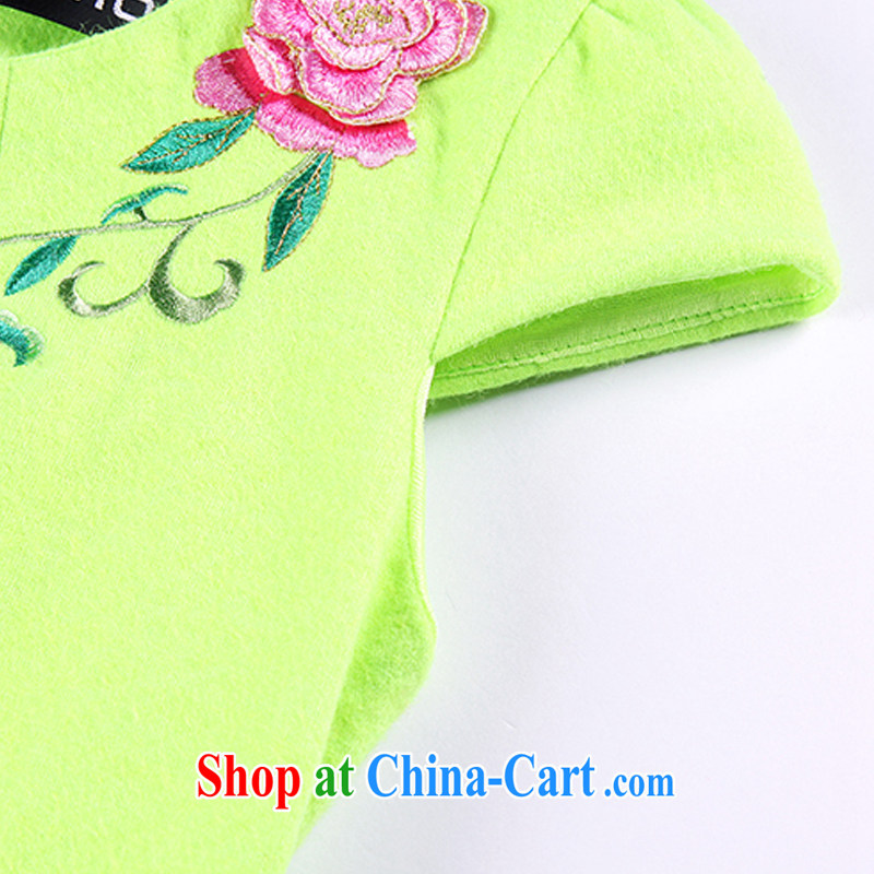 The end is improved and stylish beauty graphics thin stitching Embroidery is gross short cheongsam dress XWG 818 fluorescent green XXL, light (at the end QM), shopping on the Internet