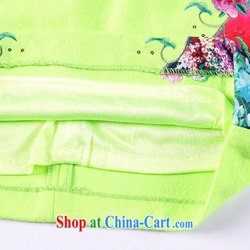 The end is improved and stylish beauty graphics thin stitching Embroidery is gross short cheongsam dress XWG 818 fluorescent green XXL, light (at the end QM), shopping on the Internet