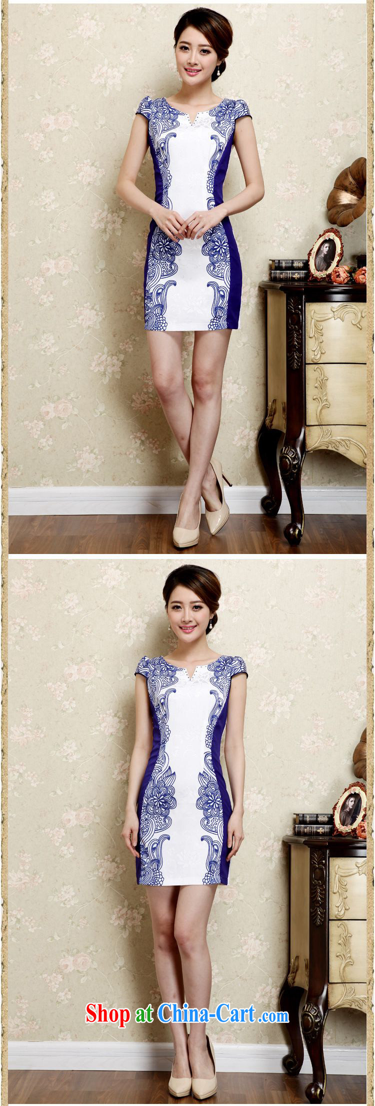 Forest narcissus summer 2015 new retro ethnic wind blue and white porcelain floral V collar short-sleeved short, cultivating improved cheongsam Chinese JAYT - 26 blue XXL pictures, price, brand platters! Elections are good character, the national distribution, so why buy now enjoy more preferential! Health