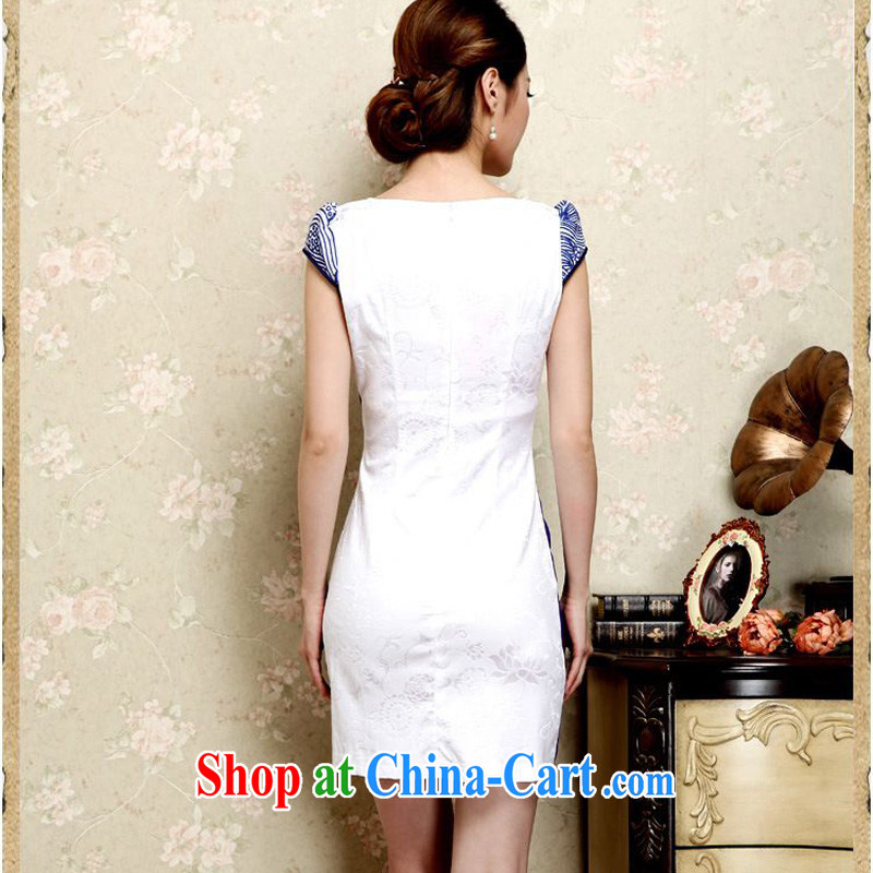 Forest narcissus summer 2015 new retro ethnic wind blue and white porcelain floral V collar short-sleeved short cultivating improved cheongsam Chinese JAYT - 26 blue XXL, forest narcissus (SenLinShuiXian), online shopping