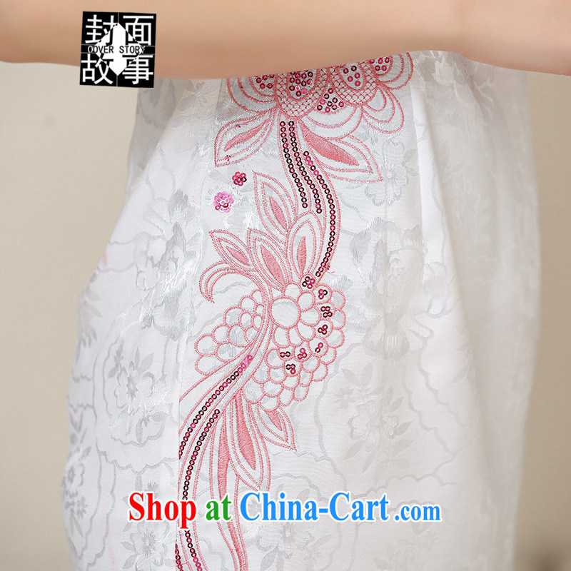 Cover Story 2015 spring and summer new stylish blue and white porcelain personalized retro Ethnic Wind embroidery cheongsam dress female white red XXL, the cover story (cover story), and, on-line shopping