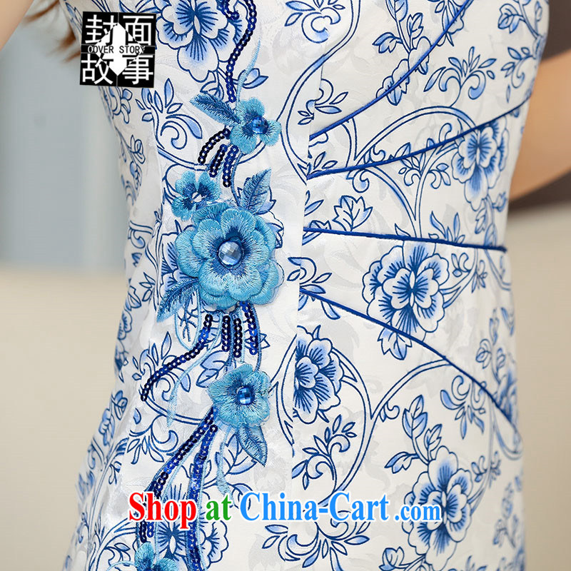 Cover Story 2015 spring and summer new stylish blue and white porcelain style small floral retro improved cheongsam dress dresses small dress blue XXL, the cover story (cover story), online shopping