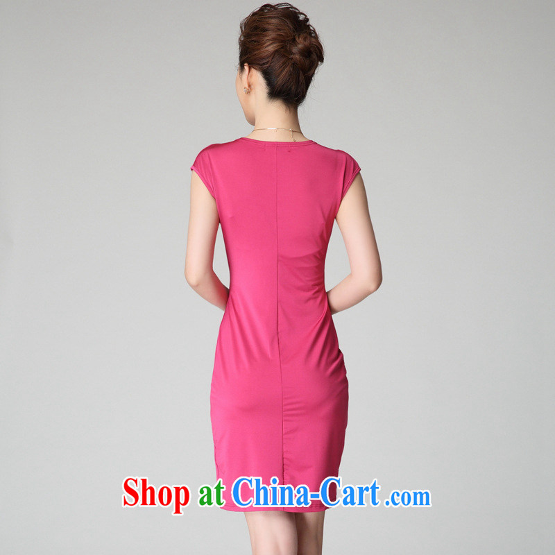 2015 summer new retro improved cheongsam Europe big OL solid-colored metal fasteners are cultivating short-sleeved dresses red XXXL, Shez & live, online shopping