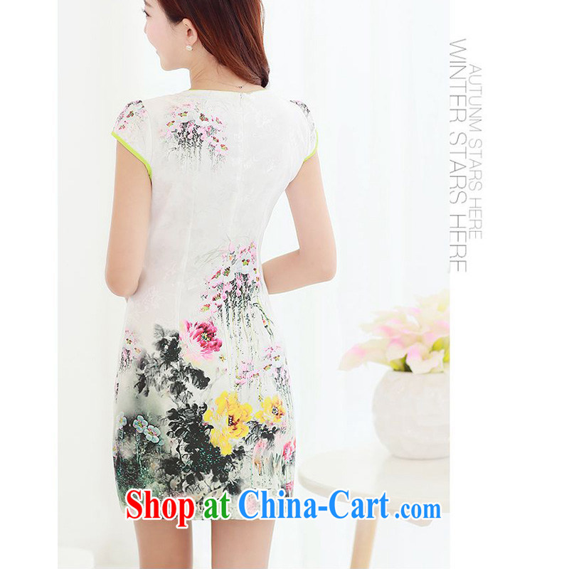 JA the 2015 summer on the new stylish and elegant improved cheongsam fresh Lotus Peony floral beauty package and graphics thin cheongsam Chinese JAYT - 2 Lotus XXL Ja, ink, and shopping on the Internet